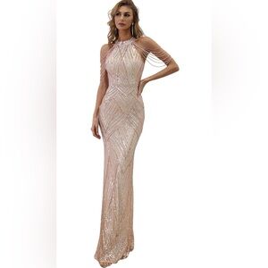LIN LIN Q Beaded Evening Gown